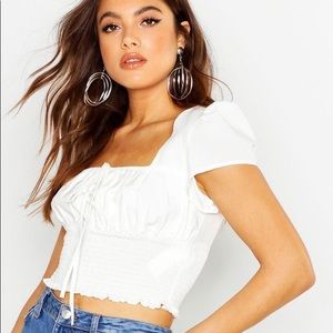 White Square Neck Shirred Crop Top